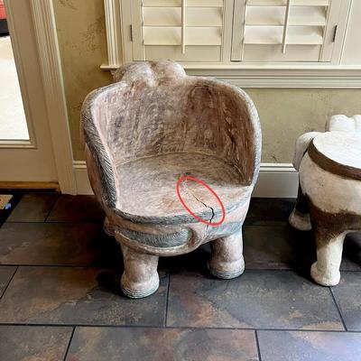 Solid Wood Carved Elephants ~ Three (3) Piece Chair & Table Set ~ *Read Details