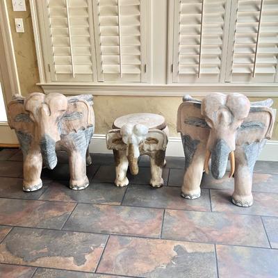 Solid Wood Carved Elephants ~ Three (3) Piece Chair & Table Set ~ *Read Details