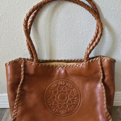 Wabags Brown Leather Embossed Handbag
