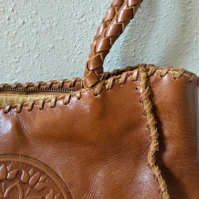 Wabags Brown Leather Embossed Handbag