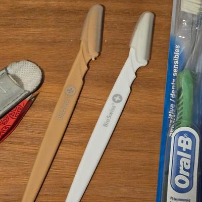 Lotions, Kleenex, Toothbrush, Tweezers, Face Planers, and Face Cream