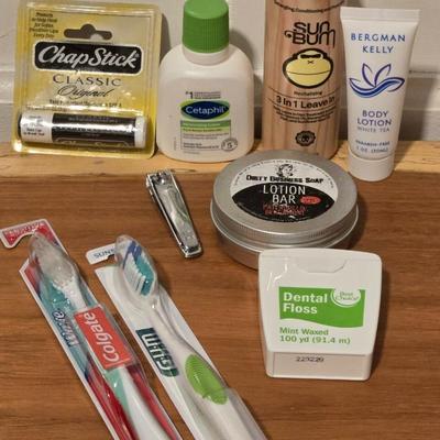 Mixed Beauty Lot - Lotions Chapstick, Sunblock, Toothbrushes, and Floss,