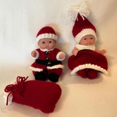 Two Baby Santa & Mrs Claus dolls