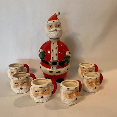 Vintage Lefton Santa Decanter and 6 mini cups