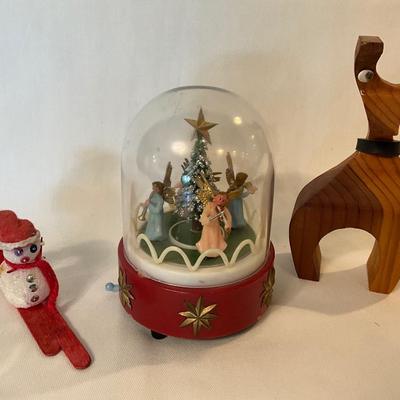 Handmade Santa, reindeer & a music globe