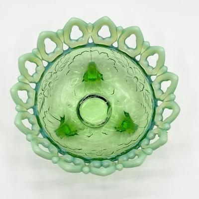 NORTHWOOD ~ Shell and Wild Rose Green Opalescent Glass Bowl