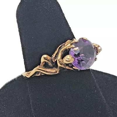 Art Nouveau Amethyst & Seed Pearl 14k Yellow Gold Ring