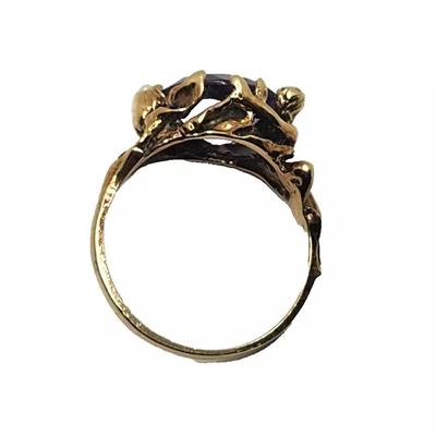 Art Nouveau Amethyst & Seed Pearl 14k Yellow Gold Ring