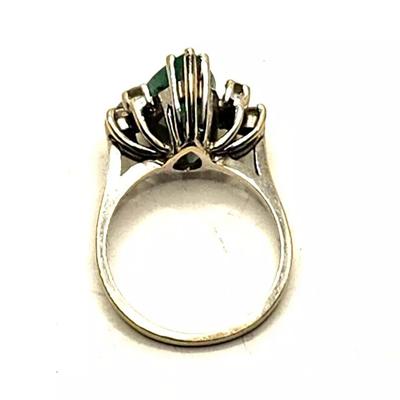 Large Pear Shaped Emerald & Diamond 18k White Gold Ring
