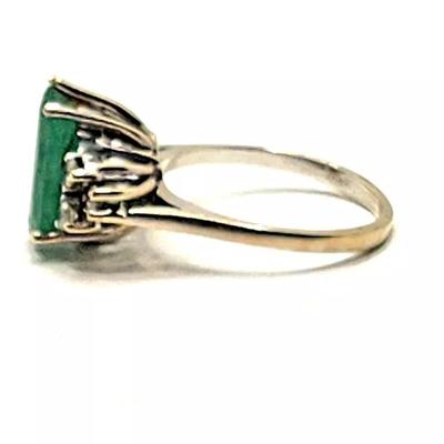 Large Pear Shaped Emerald & Diamond 18k White Gold Ring