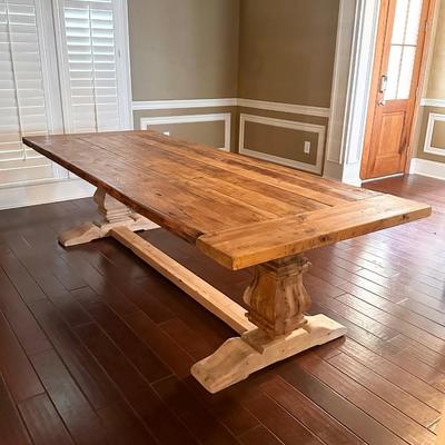 RESTORATION HARDWARE ~ Rustic Heavy Solid Wood Trestle Table ~ Excellent