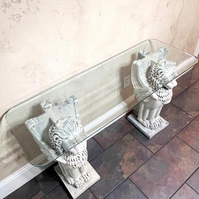 Stone Style Winged Lion Beveled Glass Top Table ~ *Read Details