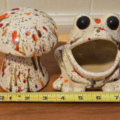 Mid Century Modern Ceramic Frog and Mushroom