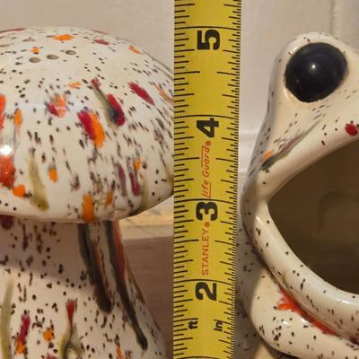 Mid Century Modern Ceramic Frog and Mushroom