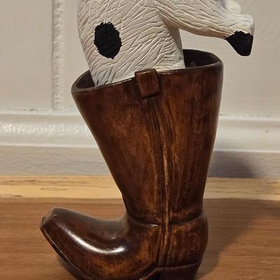 Dog in a Boot Resin Deco