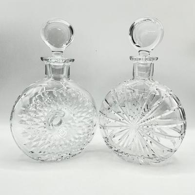 ATLANTIS ~ Pair (2) ~ Round Crystal Liquor Decanters With Stoppers