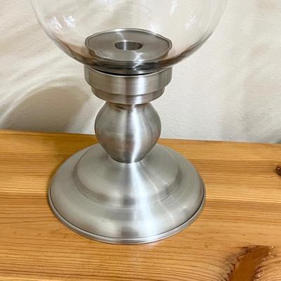 GODINGER ~ Pair (2) Metal & Glass Hurricane Candlestick Holders