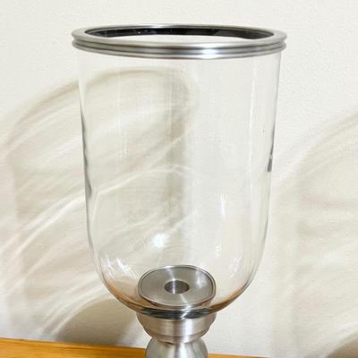 GODINGER ~ Pair (2) Metal & Glass Hurricane Candlestick Holders