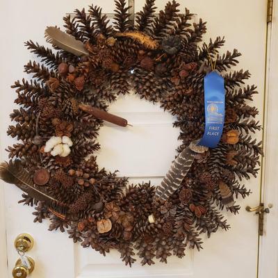 First Place NC State Fair Pine Cone Wreath (H-KD)
