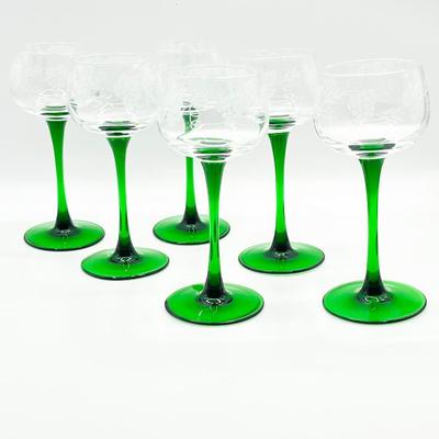 LUMINARC ~ Grape Vine & Green Stem Wine Glasses ~ Set Of Six (6)
