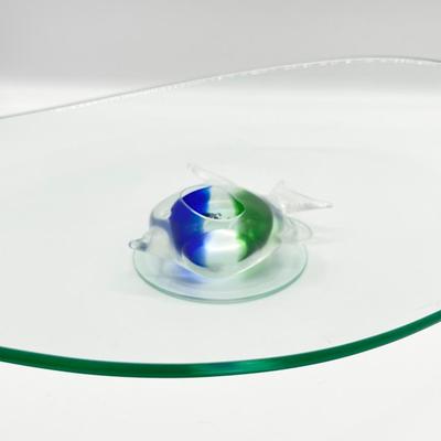 PRIMA DONNA ~ Tropical Fish Pedestal Art Glass Oval Tray
