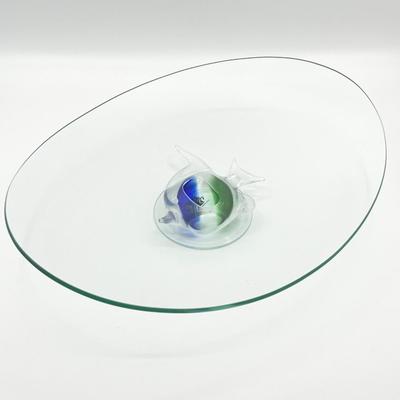 PRIMA DONNA ~ Tropical Fish Pedestal Art Glass Oval Tray