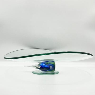 PRIMA DONNA ~ Tropical Fish Pedestal Art Glass Oval Tray