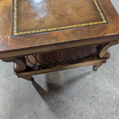 Antique Mahogany Leather Top Coffee Table With Wheels