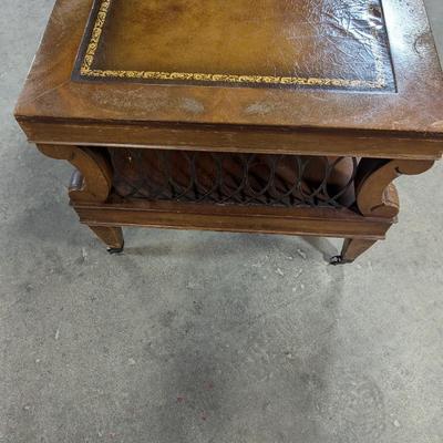 Antique Mahogany Leather Top Coffee Table With Wheels