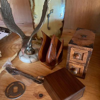 G23-Eagle statue, wooden boxes, clock etc