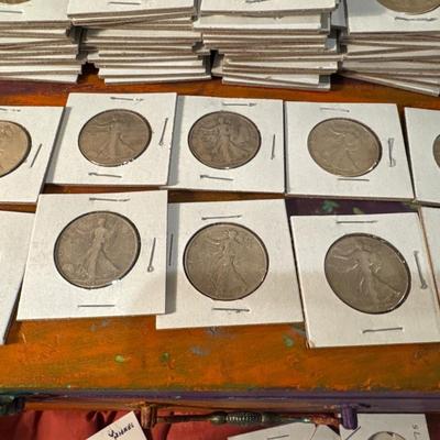 Lot of 10 WALKING LIBERTY SILVER .50c US COINS