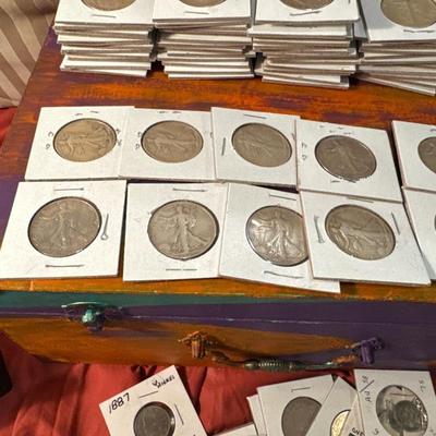 Lot of 10 LIBERTY WALKING SILVER .50c US COIN