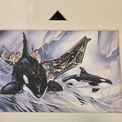 Original Artwork "Thunderbirds and Orcas" with a Pottery Piece