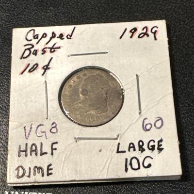 1929 CAPPED BUSY LARGE HALF DIME VG8