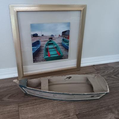 Wooden Boat with signed framed photograph