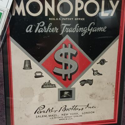 Unique Vintage Framed Monopoly game with pieces - 1935 - 1946 Parker Brothers