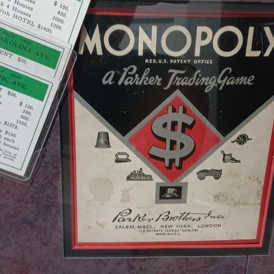 Unique Vintage Framed Monopoly game with pieces - 1935 - 1946 Parker Brothers