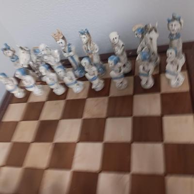 Magnificent Large Craft Art Pottery Piece Chess Game with Plexi-glass cover and storage drawers for pieces