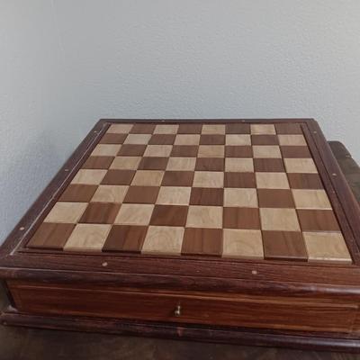 Magnificent Large Craft Art Pottery Piece Chess Game with Plexi-glass cover and storage drawers for pieces