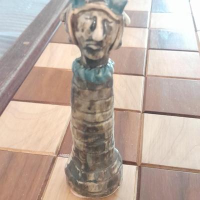Magnificent Large Craft Art Pottery Piece Chess Game with Plexi-glass cover and storage drawers for pieces