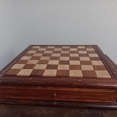 Magnificent Large Craft Art Pottery Piece Chess Game with Plexi-glass cover and storage drawers for pieces