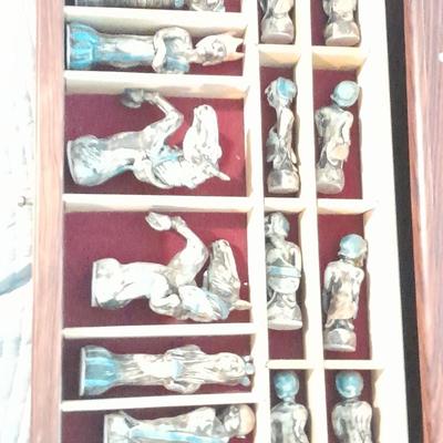 Magnificent Large Craft Art Pottery Piece Chess Game with Plexi-glass cover and storage drawers for pieces