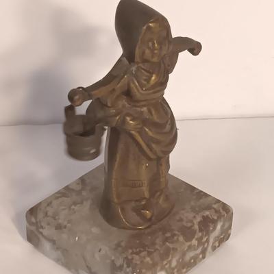vintage Brass Dutch German Boy and Girl Carrying Water Buckets on marble base