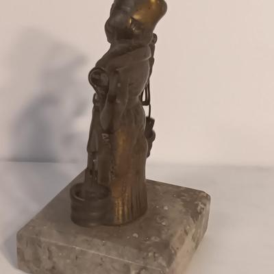 vintage Brass Dutch German Boy and Girl Carrying Water Buckets on marble base
