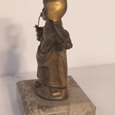 vintage Brass Dutch German Boy and Girl Carrying Water Buckets on marble base