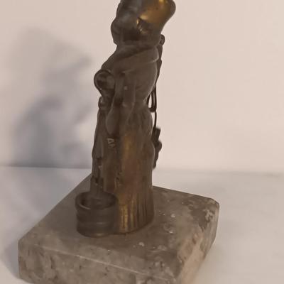 vintage Brass Dutch German Boy and Girl Carrying Water Buckets on marble base
