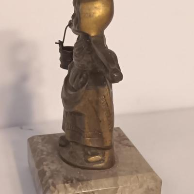 vintage Brass Dutch German Boy and Girl Carrying Water Buckets on marble base