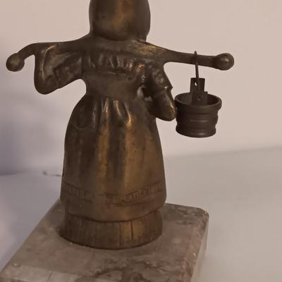 vintage Brass Dutch German Boy and Girl Carrying Water Buckets on marble base
