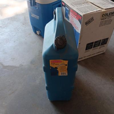 LIKE NEW COLEMAN BEVERAGE COOLER AND A 5 GALLON WATER CONTAINER