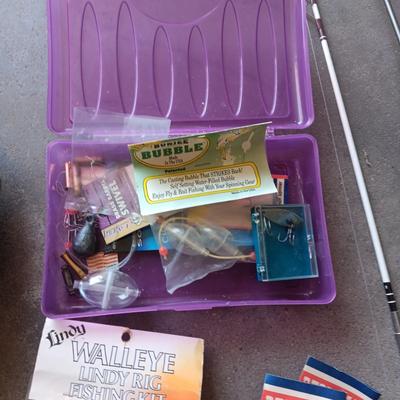 FISHING POLES W/REELS, TACKLE AND THERMOS COOLER